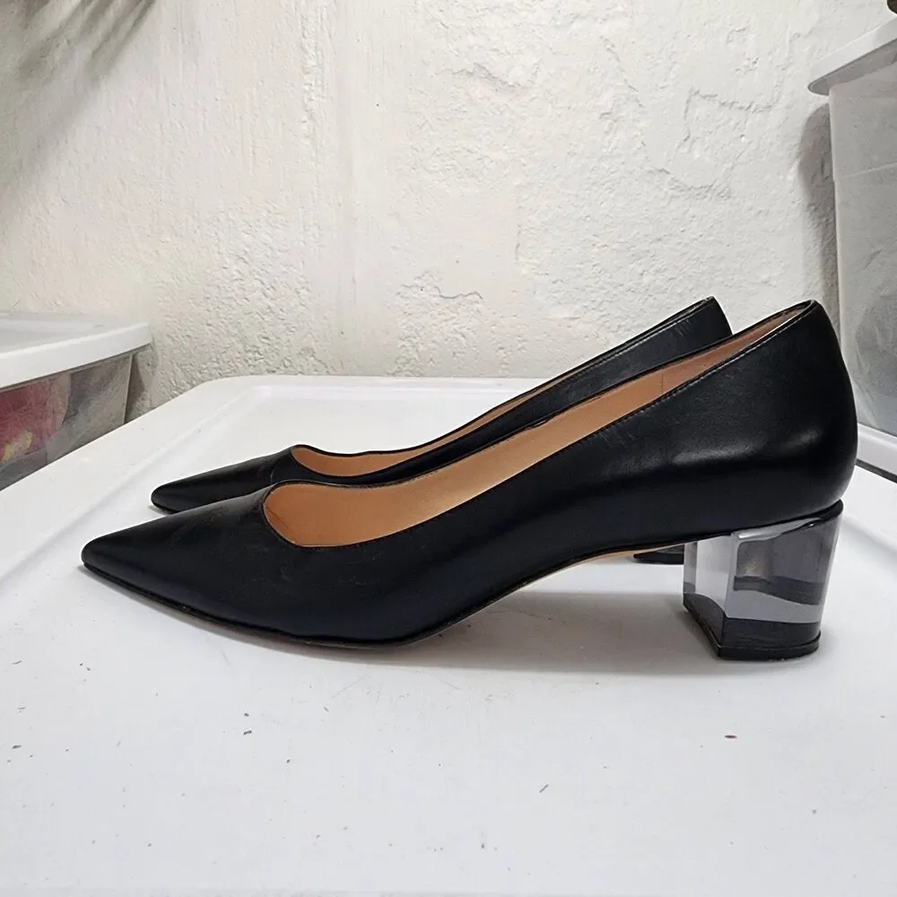Stuart Weitzman Carole 50 pumps Black Leather Translucent Block Heel Size 11N